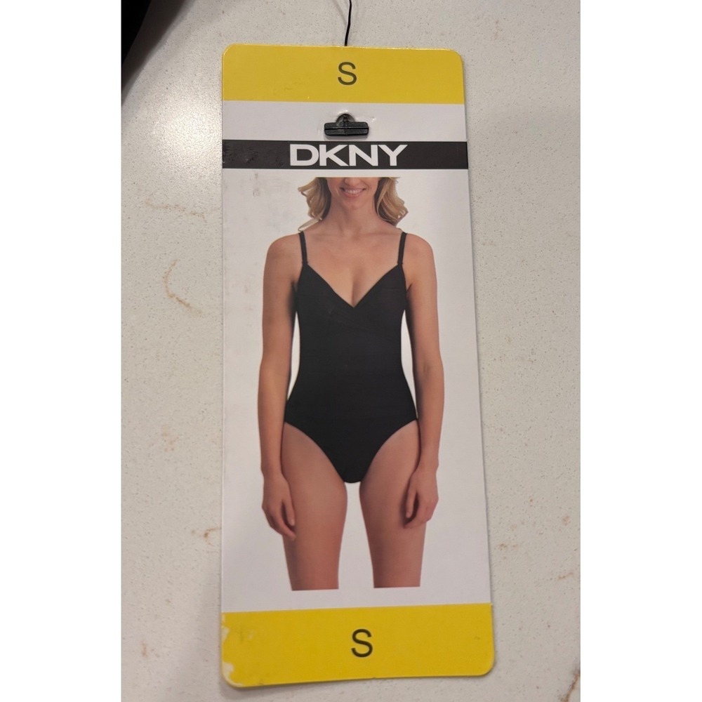 NWT size small DKNY One Piece Swimsuit Women Black Ruched V-Neck Tummy Control - Picture 5 of 7